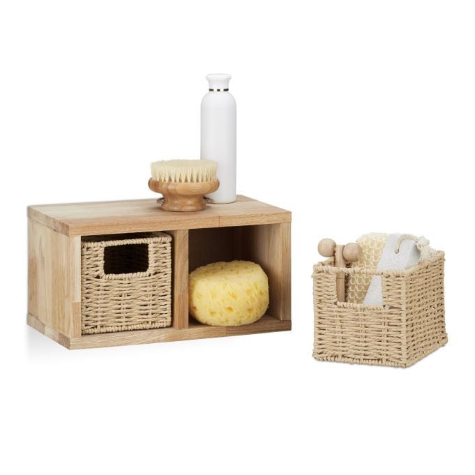 Relaxdays Wandrek Set van 3, Walnoothout, Bruin, met 2 Uitneembare Manden