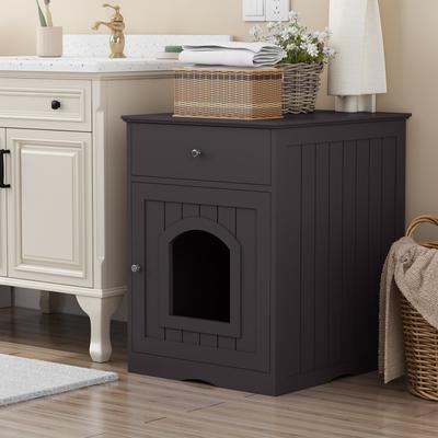 GREATPLANINC Wooden Cat Litter Box with Drawer Side Table Storage Table