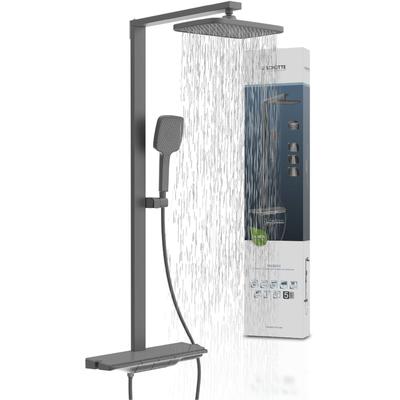 Duschsystem SCHÜTTE "HAWAII Überkopfbrause-Set", grau (graphit matt), H:115cm T:45cm, Aluminium, Sicherheitsglas, Brausegarnituren, mit Thermostatarmatur, Glasablage, Brausehalter