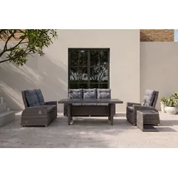OUTFLEXX Garten-Essgruppe, grau, Polyrattan, Tisch 200 x 95 cm, 6 Personen, verstellbare Rückenlehnen