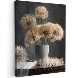 LEINWANDBILD Blumensamen - Löwenzahn - Vase - Stilleben - Blumenstrauß Wandbild Wohnzimmer 60x80 cm