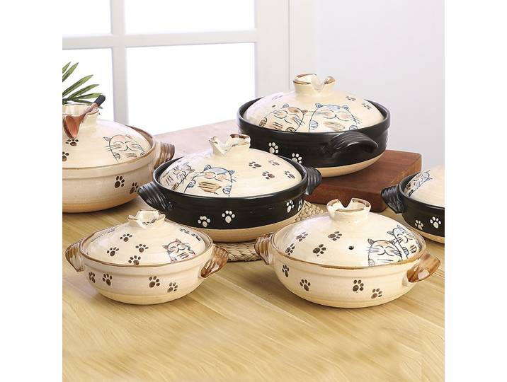 Casserole en céramique chat porte-bonheur japonais, créativité coréenne, dessin animé chat argile, marmite, casserole, ustensiles de cuisine, fournitures de cuisine ménagères