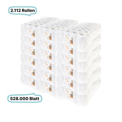 Toilettenpapierrollen, 2-lagig, 2112 Rollen, 528.000 Blatt gesamt, 250 Blatt /Rolle, Recyclingpapier, CIL- les Tissue, Series H