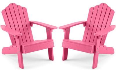 Costway Set of 2 Kids Adirondack Chairs All-weather Outdoor Chairs for Children with Tilted High Backrest-Pink