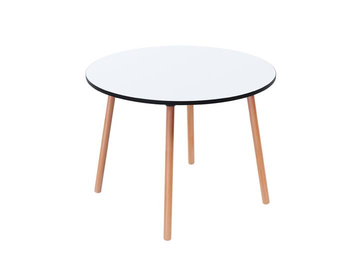 Paperflow Table de restauration ronde Palomba 100 cm - Plateau Blanc - Pieds Hêtre massif vernis