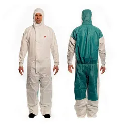 3M 51850 Schutzanzug, weiss+grün, Typ 5/6, Grösse L, Material SMMS Fusselarm, atmungsaktiv, Gestrickte Bündchen mit Daumenschlaufen