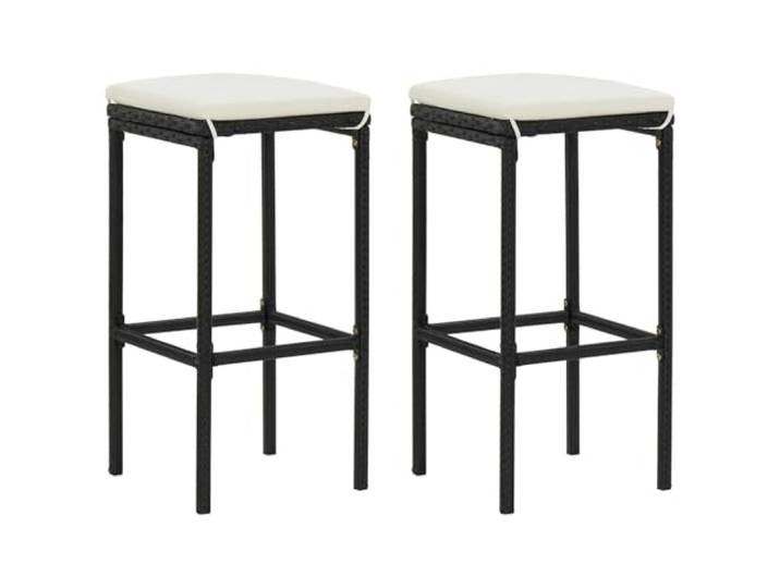 VIHHQGC Barhocker mit Kissen 2 Pack Schwarz Poly Rattan mit Fußstütze Stahlgestell, abnehmbarer Polyesterbezug, wetterfestes PE-Rattan, belastbar bis 110 kg, für Restaurant und Zuhause