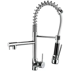 tectake Spültischarmatur mit 2 Wasserhähnen & abnehmbarer Brause  Grau
