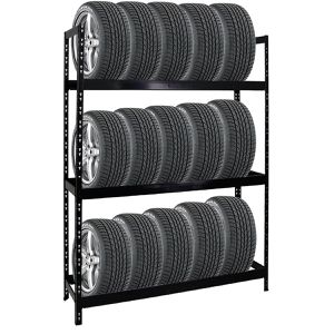 PROREGAL Reifenregal TIGER XL, schwarz, für 18 Reifen, 3 Ebenen, 300 kg Fachlast, Stahl, 200 x 150 x 45 cm