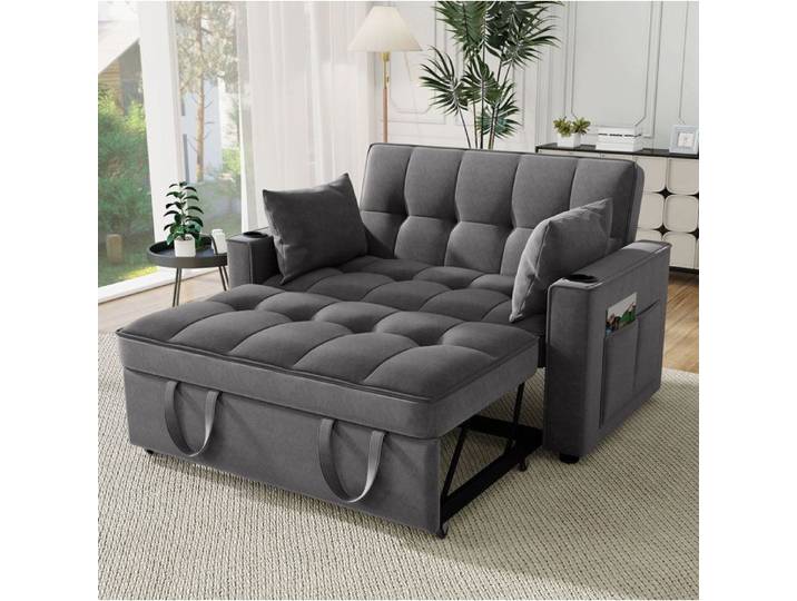 Canapé lit pliable avec range-gobelet et coussins parfait pour salon chambre et home cinéma