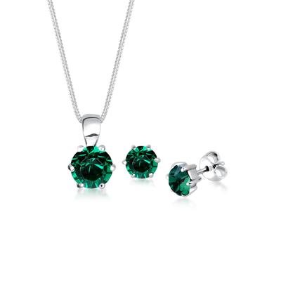 Ohrring und Ketten Set ELLI "Schmuckset Ohrringe und Anhänger mit Kristalle Grün 925 Silber" Gr. 45, grün, Schmuck_Sets, Damen, 45, Silber 925 (Sterlingsilber)