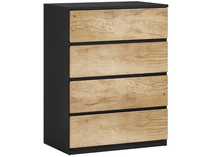 FSX Commode Chambre 4 Tiroirs Salon Salle Manger Couloir Noir Chêne