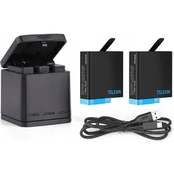 Telesin USB Ladegerät + 2x Akku, Action Cam Zubehör, Schwarz