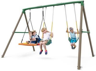 Klokick 600lbs Heavy Duty Swing Set – A-Frame Metal Swing Set with Platform Swing & 2 Belt Swings for Backyard