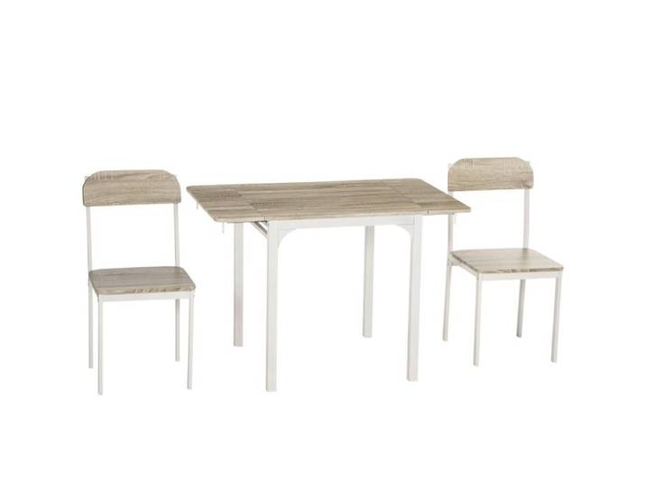 Ensemble table et chaises 3 pièces – table pliante rabattable – MDF et métal – naturel et blanc