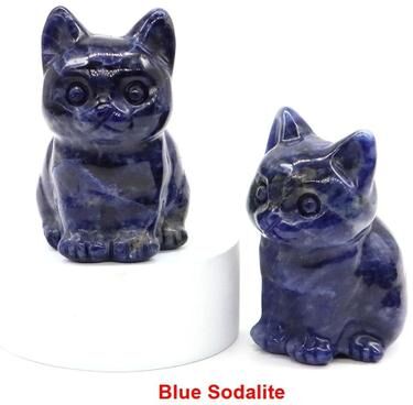 Uplifted Finds "Natural Crystal Cat Statue   Hand Carved 1.8"" Amethyst & Tiger Eye Healing Figurine For Chakra Meditation & Home Decor blue Sodalite"