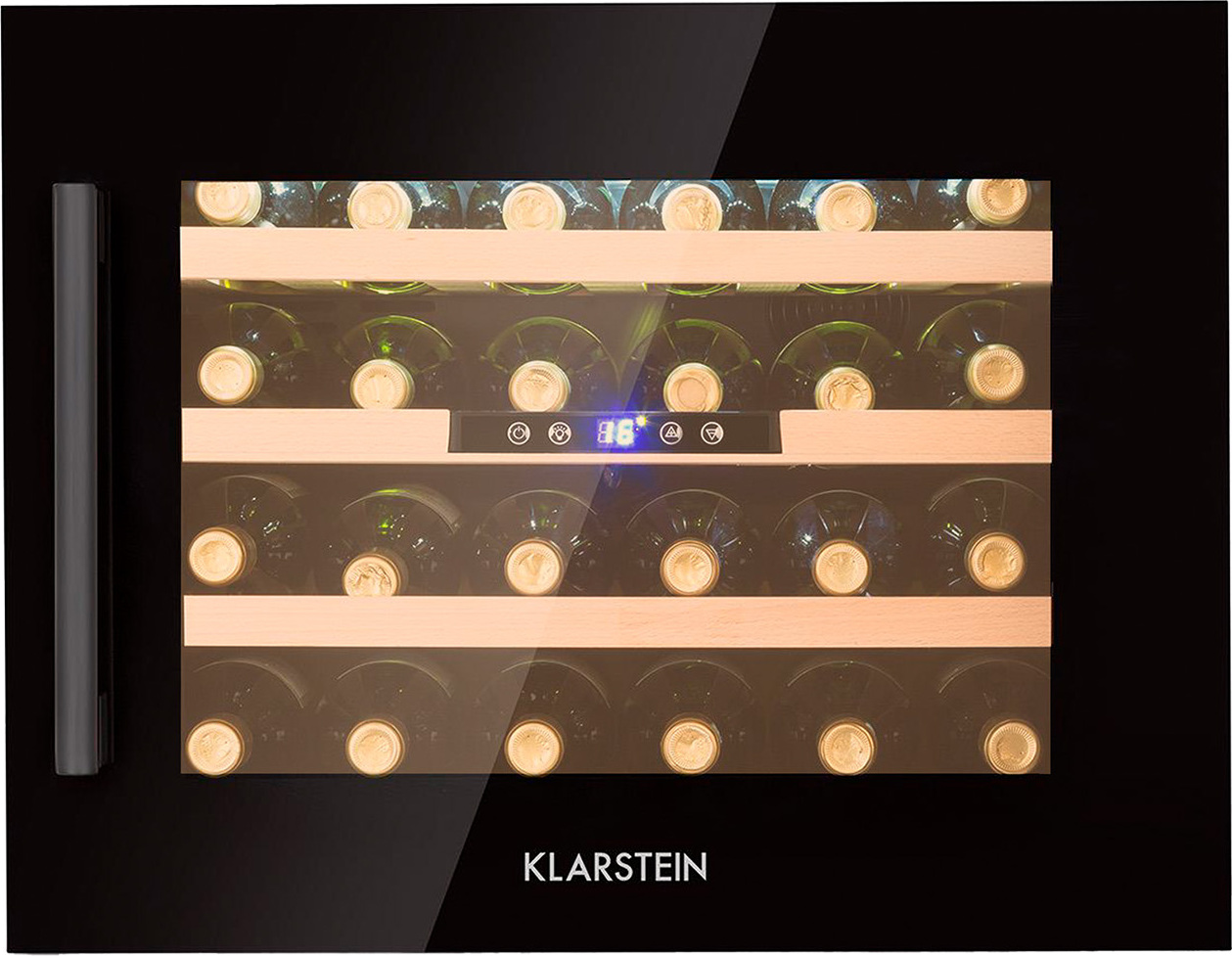 Klarstein Weinkühlschrank, 1 Zonen Getränkekühlschrank, Kleiner Einbau-Weinschrank Schmal, 57L Wein-Kühlschrank mit Glastür, Indoor/Outdoor Flaschenkühlschrank, Wine Fridge 5-22°C, 24 Flaschen