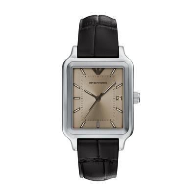 Quarzuhr EMPORIO ARMANI, braun, bronzefarben, bronzefarben, Armbanduhren, Herren, edelstahlfarben, Quarzuhr, Armbanduhr, Damenuhr, Herrenuhr, Lederarmband, analog, Tag