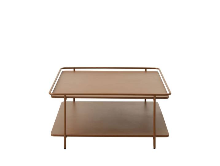 Table basse carrée 2 plateaux en métal 75x75cm - terracotta