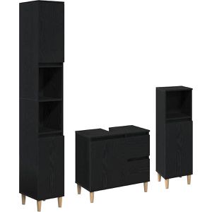 vidaXL Badmöbel-Set 3333086, schwarz, 3-teilig, mit Waschbeckenunterschrank & 2 Badschrank