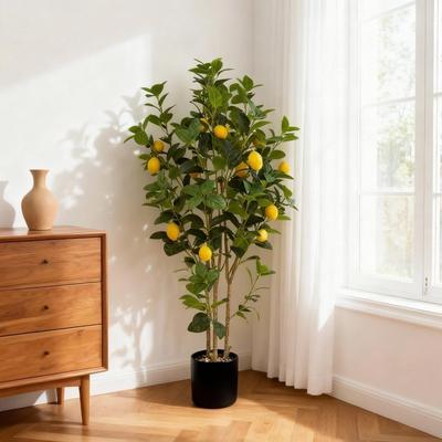 Garvee 5 Ft Artificial Lemon Tree Triple Trunk Dense Leave White or Black Pot
