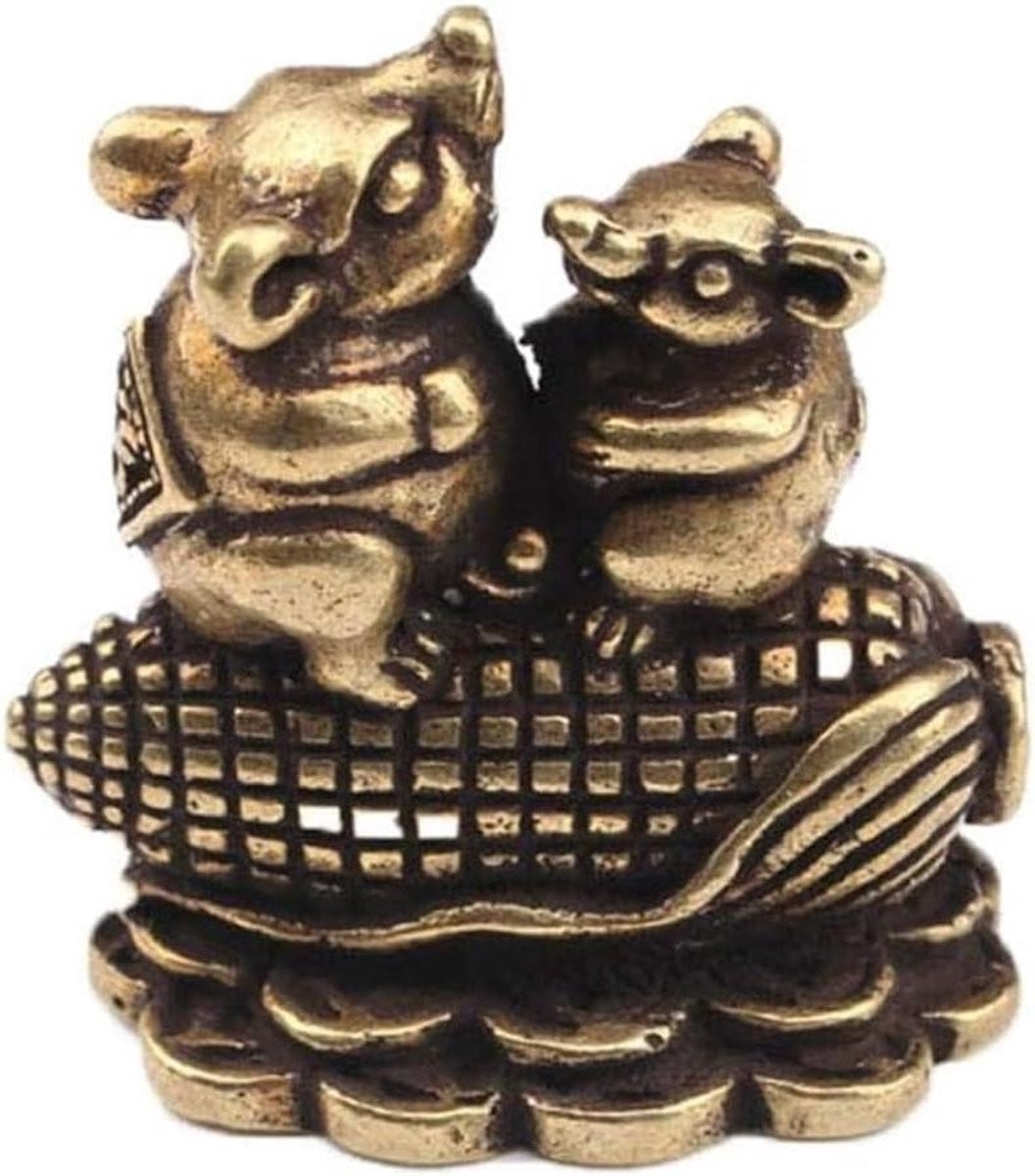 Koperkleurige dieren beeldjes miniaturen ornament voor woonkamer decoratie Hoogte: 32 mm