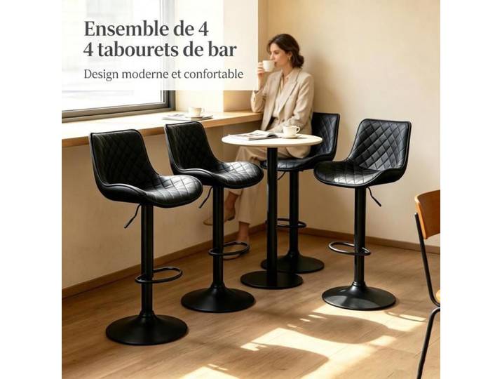 PIPIPOXER Lot 4 Tabourets de Bar PU Losange Vérin Ensemble Chaises Réglables Résistant aux taches Cuisine Ouverte Familiale
