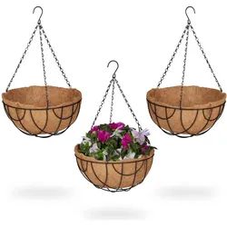 Relaxdays, Blumentopf, 3x Blumenampel (31 x 31 x 50 cm)