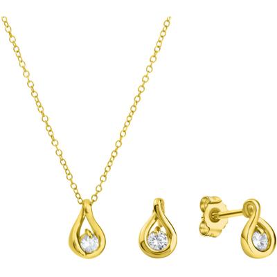 Ohrring und Ketten Set FIRETTI "Multipack Schmuck Geschenk Silber 925 Halskette Ohrstecker Tropfen", gold (gelbgoldfarben, kristallweiß, kristallweiß), Schmuck_Sets, Damen, Silber 925 (Sterlingsilber), mit Zirkonia (synth.)