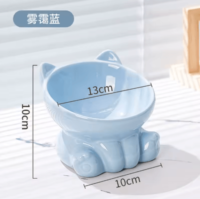 Inspire Picks Elevated Ceramic Cat Bowl With Diagonal High Feet Neck Protection Design blue