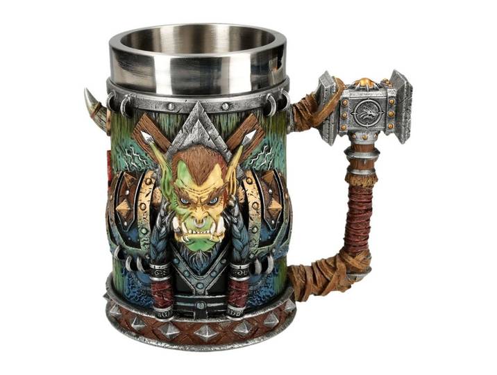 Figuren Shop GmbH Bierkrug Warcraft Figur – Thrall Tankard Krug World of Warcraft 600 ml Bierkrug, Kunststein (Polyresin), Edelstahl