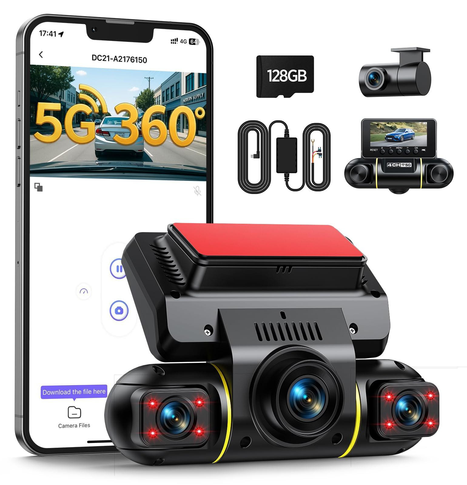 Selius Dashcam Auto 4-kanaals 1080P met WiFi en 360 graden gezichtsveld - Zwart