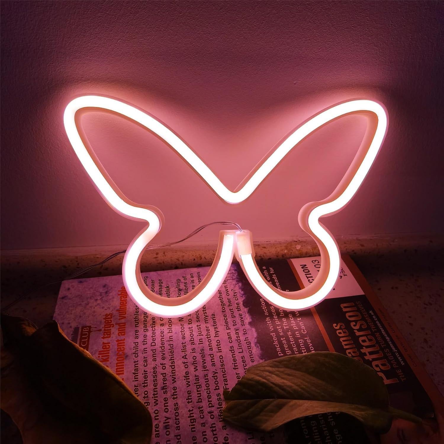 Merkloos Neonlicht Vlinder Wanddecoratie LED Koraalroze
