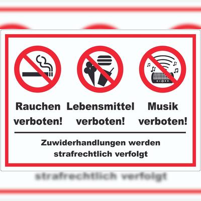 HB-Druck Aufkleber Essen Trinken Musik Rauchen verboten A3 (297x420mm)