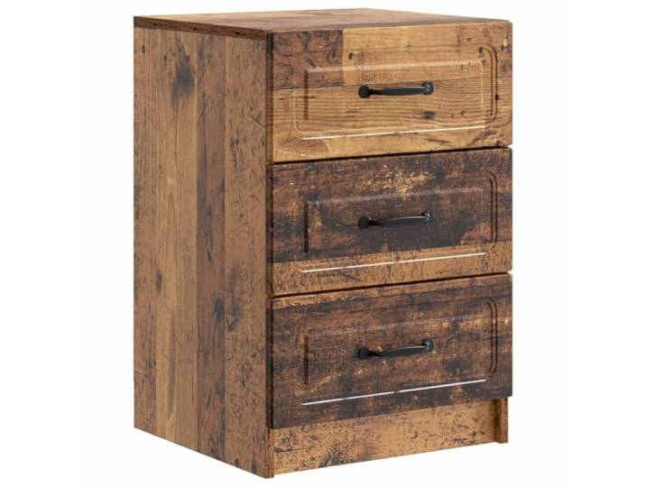 KUPTYERFG Nachttisch Altholz 43x41x63,5 cm Holzwerkstoff 3 Schubladen Kompakte Nachtkommode fuer das Schlafzimmer aus Holzwerkstoff in Altholz-Optik mit drei geräumigen Schubladen.
