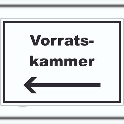 HB-Druck Vorratskammer Aufkleber mit Text Richtungspfeil links Pantry Reserve waagerecht A4 (210x297mm)