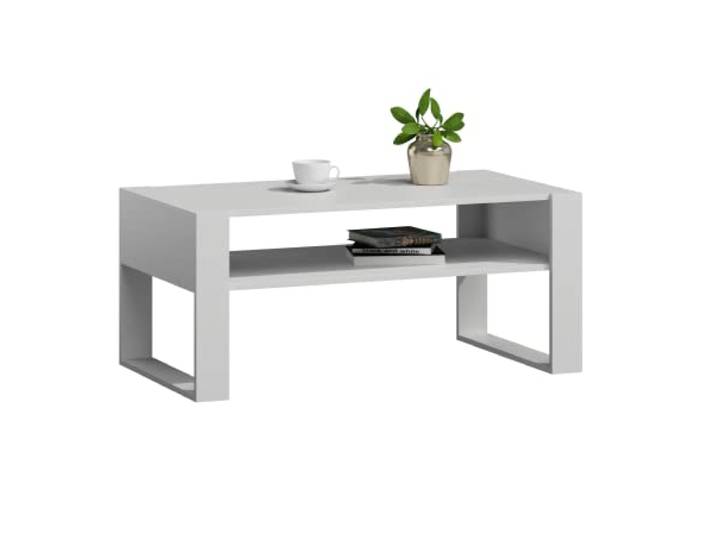 MATKAM Couchtisch KAJA H50 x B100 x T53,6 cm Loft Retro, offene Ablage unter der Tischplatte, Kufenbeine (Weiß-Weiß)