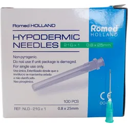 Romed Injektionskanülen Einmalkanülen, steril, 100 Stück 21 G grün 0,8 x 25 mm