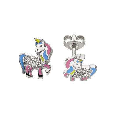 Paar Ohrstecker JOBO "Einhorn", silber (silber 925), Ohrringe, Damen, Silber 925 (Sterlingsilber), 925 Silber mit 14 Zirkonia