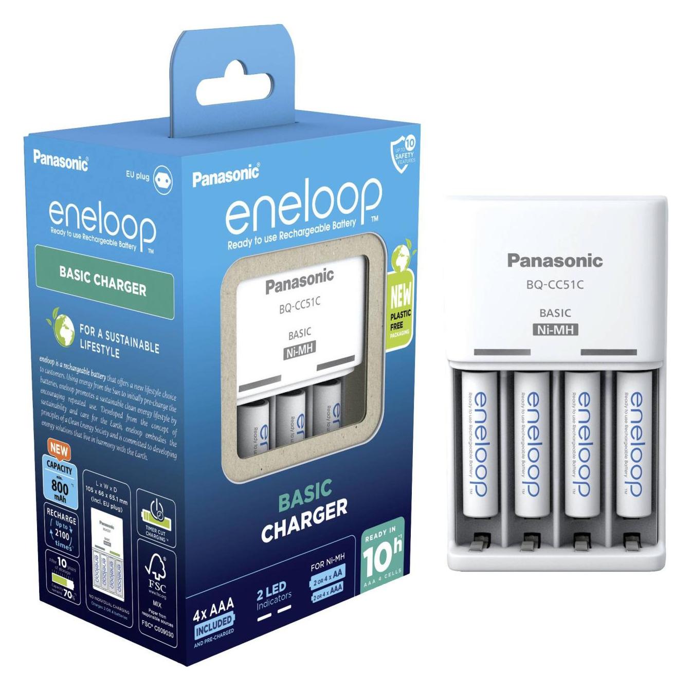 Panasonic eneloop Basic Charger BQ-CC51 (4 Stk., AAA, Ladegerät inkl. Akku) (BQ-CC51/E-4-4UTGB)