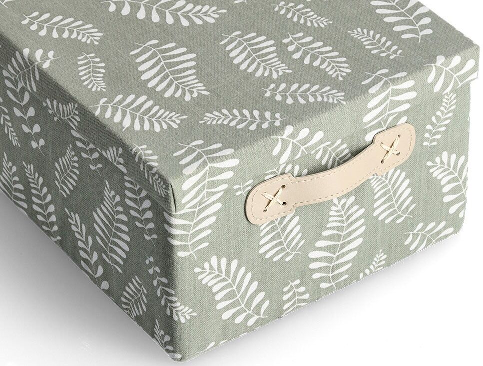 Aufbewahrungsbox ZELLER PRESENT "Leaves", grün (grün, dekor), B:36cm H:16,5cm T:26cm, Baumwolle, Aufbewahrungsboxen, Aufbewahrungsbox, Baumwollmix