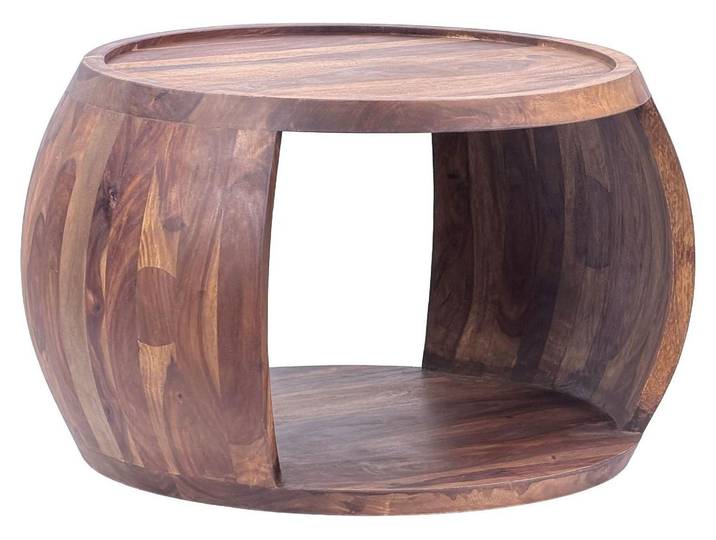 Wohnling Couchtisch Sheesham Massivholz rund mit Ablagefach, 60x50x40 cm