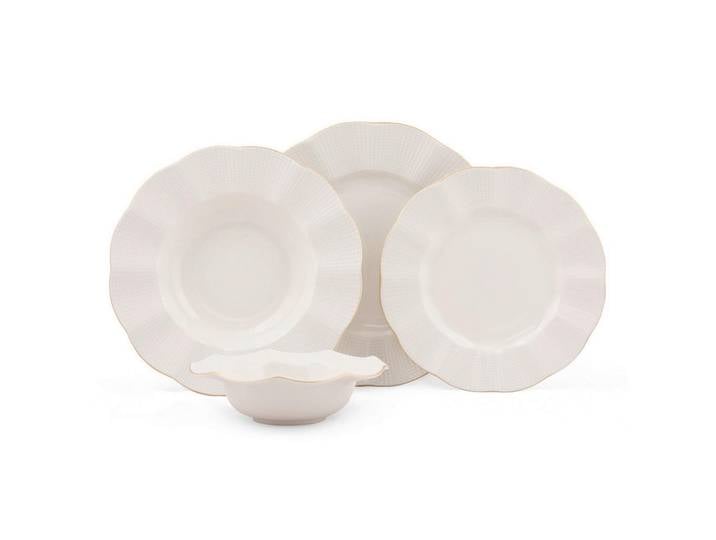 P & B Kombiservice, Creme, Gold, Keramik, 24-teilig, Struktur, 330 ml, Essen & Trinken, Geschirr, Geschirr-Sets, Kombiservice