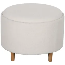 OKWISH Sitzhocker mit Stauraum Klappdeckel rund Weiß 56x56x42 cm Polsterhocker als Couchtisch nutzbar Holzbeine belastbar bis 120 kg