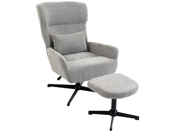 Homcom Relaxsessel-Mit-Hocker 2er Set Polyester Grau, Metall, Füllung: Schaumstoff,Schaumstoff, einzeln stellbar, Bodenplatte, 88x104x71 cm, Wohnzimmer, Sessel, Relaxsessel