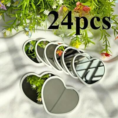 Fusion Finds Heart Shaped Makeup Mirror Set Mini Travel Pocket Beauty Mirrors For Gifts & Party Favors white