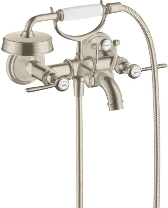 Hansgrohe Axor Montreux Wannen-Zweigriff-Armatur 16551820 AP, Ausladung 224mm, mit Hebelgriffen, brushed Nickel