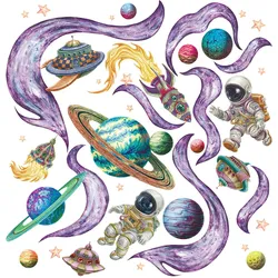 WANDAUFKLEBER 60x103cm - Planeten im Weltraum
