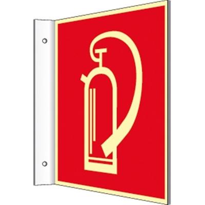 Fahnenschild Feuerlöscher, Kunststoff, nachleucht., 160-mcd, 200x200 mm