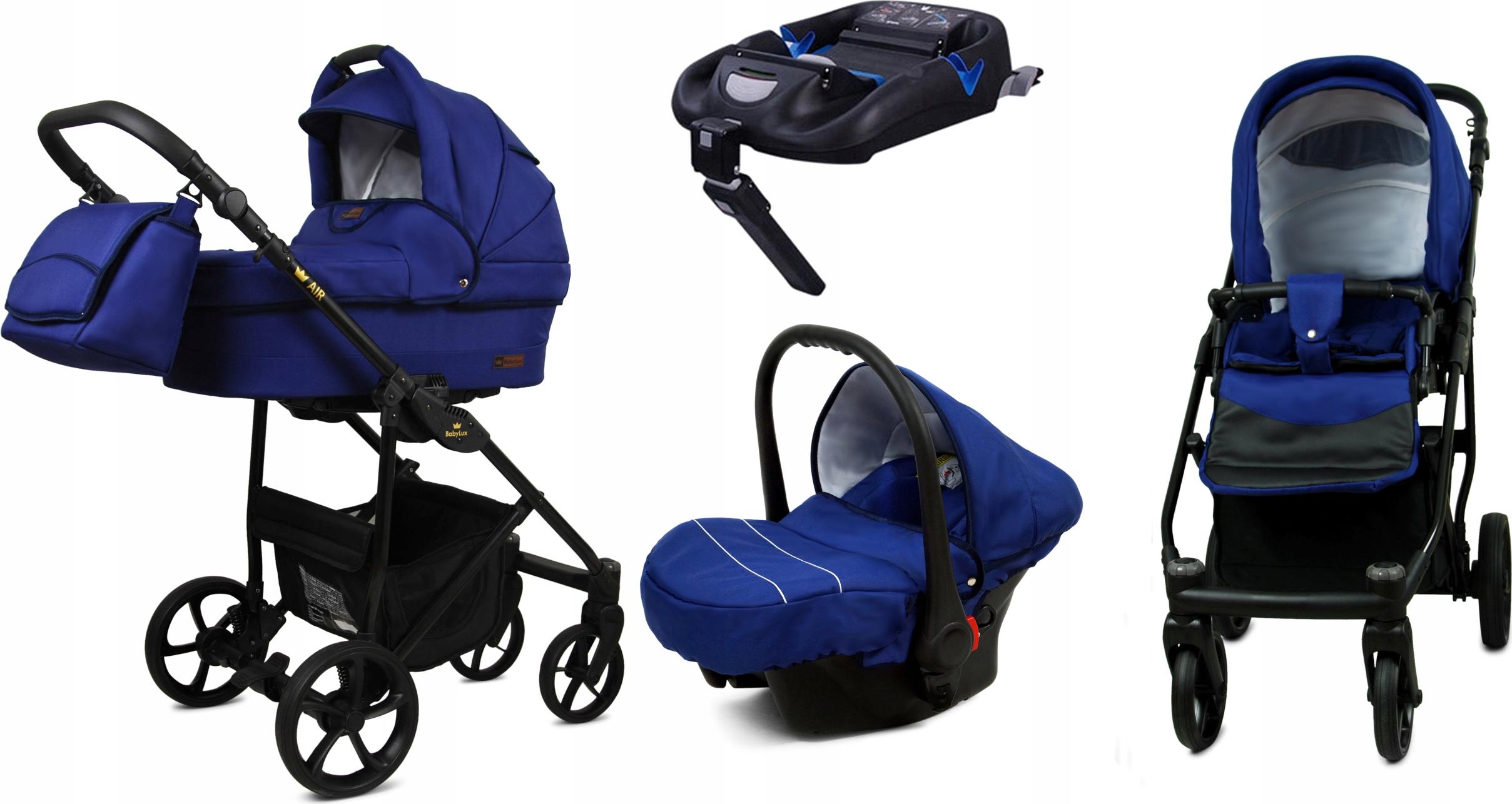 BabyLux AIR | 4in1 Kinderwagen Set | Sailor Blue | Kombikinderwagen | Kinderwagenset | Isofix-Basisstation + Buggy + Babywanne + Autositz / Auto-Babyschale